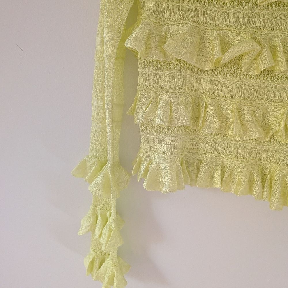 NWT! Anthropologie Light Green Ruffle Knit Sweater M - Picture 4 of 9